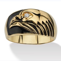 14K Gold Gp Eagle Black Enamel Cz Ring Size 8 9 10 11 12 13 - £79.91 GBP