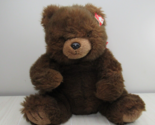 TY McGee Brown Teddy Bear plush Vintage 1990 Sitting red bow 13&quot; - $9.89