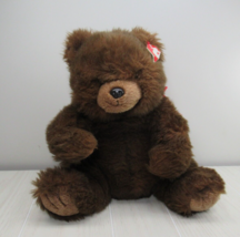 TY McGee Brown Teddy Bear plush Vintage 1990 Sitting red bow 13&quot; - £7.88 GBP
