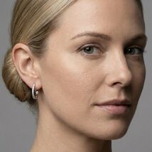 Natural Diamond Huggie Hoop Earrings 14k White Gold, 0.15Ct, Gift for Her - $593.01