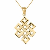 10k Solid Gold Japanese Buddhist Eternity Knot Pendant Necklace - £180.08 GBP+