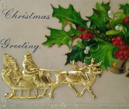 Santa Claus &amp; Reindeer Christmas Postcard Gold Raised Image SL &amp; Co. 3-D Emboss - £28.71 GBP