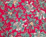 Vtg Cranston Cotton Fabric, Holly Berries, Bells, Ribbon, Christmas Red ... - $22.31