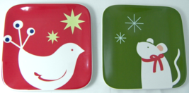 2 Square Christmas Holiday Snack Plates by TAG Modern Style Mouse &amp; Bird... - £15.45 GBP