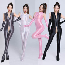 Women Shiny Glossy Workout Jumpsuit Wet Look Opaque Sports Bodysuit Silk... - $29.99