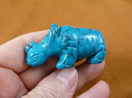 (Y-RHI-730) blue RHINO rhinoceros gemstone FIGURINE carving love baby rh... - $17.53