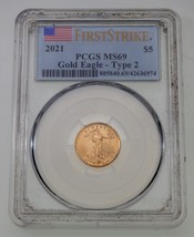 2021 G$5 1/10 Oz. Gold American Eagle T2 Graded by PCGS as MS-69 First S... - £253.04 GBP