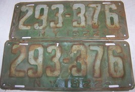 1922 ANTIQUE NY MATCHED SET LICENSE PLATE NEW YORK 293-376 - £76.44 GBP