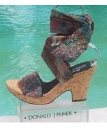 Donald Pliner Couture Hand Carved Cork Leather Platform Shoe New Silk Sc... - £67.03 GBP
