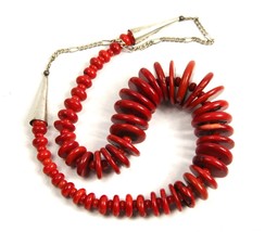 Massive Dyed Red Coral &amp; Silver Southwest Or Native American Statement Necklace - £257.02 GBP