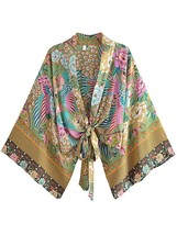 Vintage Boho Kimono Peacock Short Robe Swimsuits Women Fashion  Batwing Sleeves  - £86.37 GBP