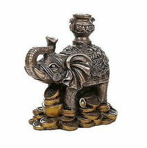 Feng Shui Auspicious Elephant With Trunk Up Standing On Gold Ingot Coins... - $29.99