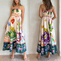 Women&#39;s Fashion Printed Loose Casual Sleeveless Sling Large Swing Maxi Dress Wom - £74.72 GBP
