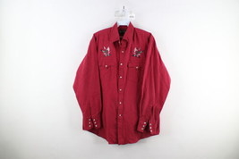 Vintage 70s Rockabilly Mens Large Faded Feather Axe Collared Snap Button Shirt - £34.92 GBP