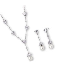 Cubic Zirconia and Ivory Pearl Bridal Necklace Set - £128.75 GBP