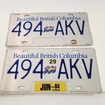 Beautiful British Columbia License Plate Matching Pair 494 AKV Expired 2004 - $21.76