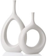 White Ceramic Hollow Vases Set Of 2, Flower Vase For Decor,, Housewarmin... - $54.83 CAD