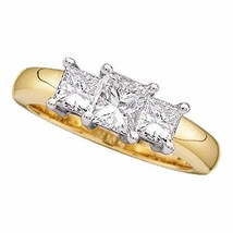 14kt Yellow Gold Womens Princess Diamond 3-stone Bridal Wedding Engagement Ring  - £1,280.14 GBP