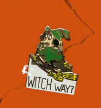  Halloween CLEARANCE Witchy Skiing on Broom Sticks Ski Witch Way Pin - $8.90