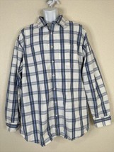 Old Navy Men Size XXL Wht/Blue Check Plaid Button Up Shirt Long Sleeve Pocket - £6.89 GBP