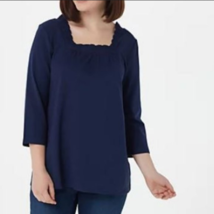 Denim &amp; Co. Jersey Square Neck Elbow Sleeve Top (Navy, Small) A379751 - £13.27 GBP