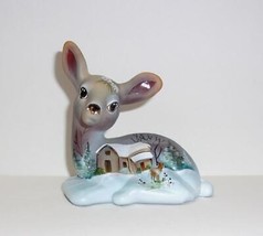 Fenton Glass Caramel December Deer Fawn Figurine Winter Cabin Ltd #15/36 Barley - £140.72 GBP