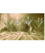 Vintage Moser Colored &quot;Rock Salt&quot; Martini Glasses (2 green, 2 blue)-RARE - $133.98 CAD