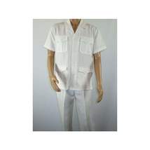 Men 2pc Stacy Adams leisure suit guayabera traditional matching Set 2201 White image 6