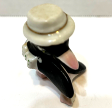 Antique Porcelain Hand Painted Penguin Figurine Top Hat Bow Tie 2.25&quot; Japan - £10.89 GBP