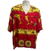 Mens Vintage 80s Red Gold Dolphins Button Up Shirt XL Pocket Starfish Na... - £23.32 GBP