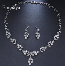 Luxury Gorgeous Cubic Zircon White Gold Color Adjustable Crystal Earrings Neckla - £20.52 GBP