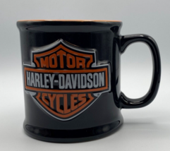 Vtg HARLEY DAVIDSON Mug Motorcycles  Black &amp; Orange Sculpted Official Licensed - £10.93 GBP