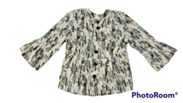 Women's J. JIll blue tan patterned 3/4 flounce sleeve silk Jacket Cardig... - $9.16