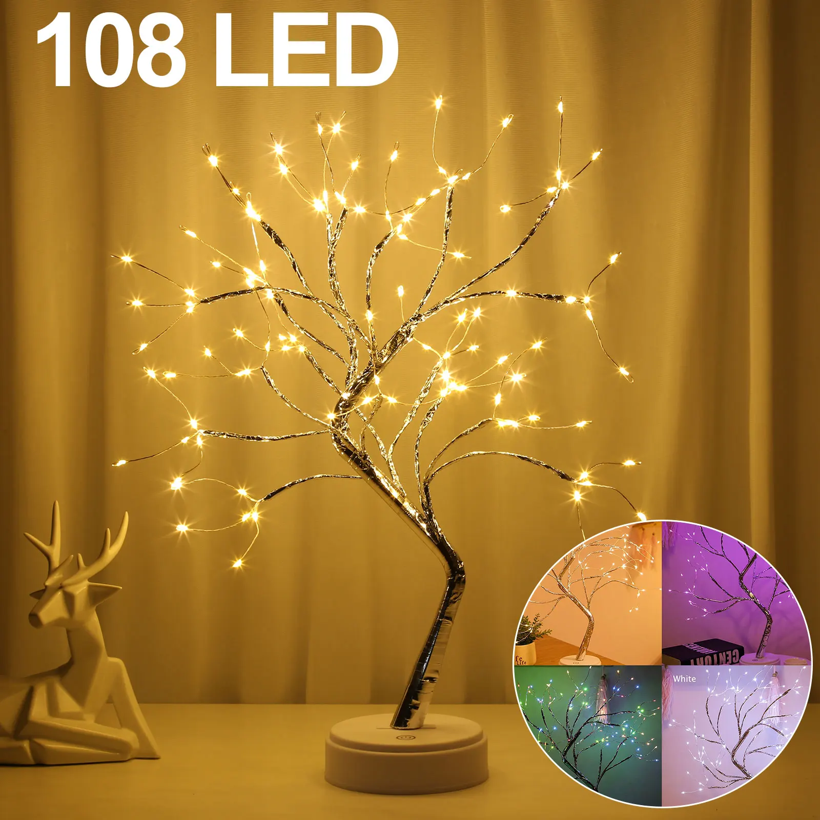  night light tabletop bonsai tree light lamp touch switch copper wire bedside light for thumb200