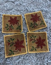 Vintage Poinsetta beaded coasters set of 4 Christmas Suede Backed Retro Sparkly - £10.83 GBP