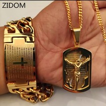 Colgante de cruz de Jesús para hombre, pulsera de acero inoxidable con C... - £16.65 GBP+