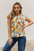 And The Why Full Size Printed Ruffle Baby Doll Top - £25.47 GBP