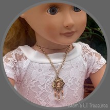 Coral Cameo Pearl Dangles Gold Pendant Doll Necklace • 18 Inch Doll Jewelry - £7.04 GBP