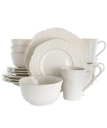 Elama Luna 16 Piece Embossed Scalloped Stoneware Dinnerware Set in White - $129.78 CAD
