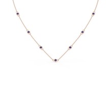 2Ct Round Cut Lab-Created Amethyst Station Necklace in 14K Rose Gold over 925 - £64.73 GBP