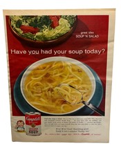 Campbells Soup Print Ad Vintage 1958 Chicken Noodle Soup and Salad - £11.75 GBP