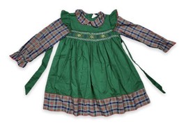 Vtg Sears Plaid Lace Ruffles Party Christmas Holiday Dress Girls Size 6 Kid - £17.07 GBP