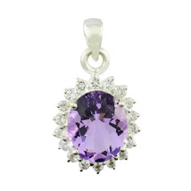 Amethyst pendant-Purple Amethyst Gemstone necklace 925 Sterling Silver Pendant - £85.18 GBP