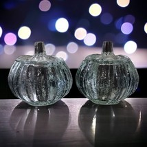 Homco Glass Pumpkin Jar Set Vtg Votives Clear Lidded HEAVY Small Candle Holder  - £33.83 GBP