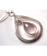 Rose Quartz Necklace Dangle Teardrop in Pear Shape Hoop 925 Sterling Sil... - £14.38 GBP