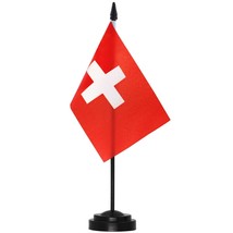 Anley Switzerland Deluxe Desk Flag Set - 6 x 4 Inch Miniature Swiss CH Flag - £6.15 GBP