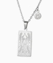 Taurus Zodiac Pendant Necklace 18K Plated Stainless Steel - Silver - £10.19 GBP
