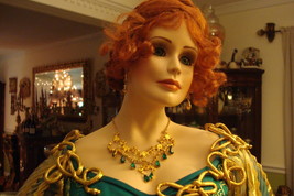 Thalia doll by Nola Trollip SIGNED, 31&quot;, emerald and gold PORCELAIN GORG... - $379.16