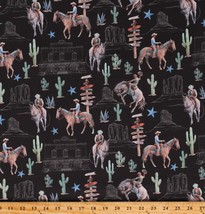 Cotton Horses Western Ranch Signs Cactus Desert Fabric Print by the Yard D462.64 - £10.89 GBP