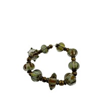 Chunky Beaded Stretch Bracelet in Green and Brown Glass Beads - £8.85 GBP